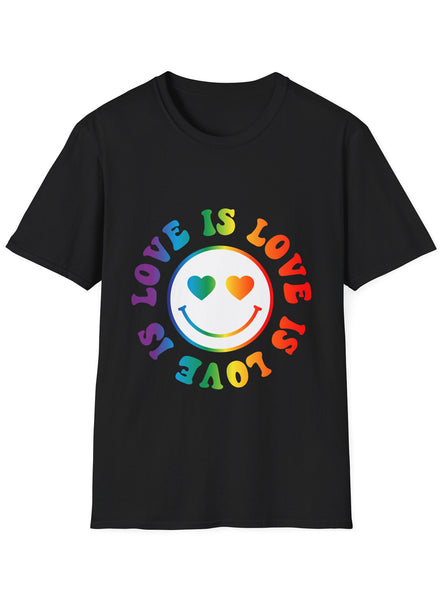 Smiley Love Is Love Adults Black Plus Size TShirt - Front Image