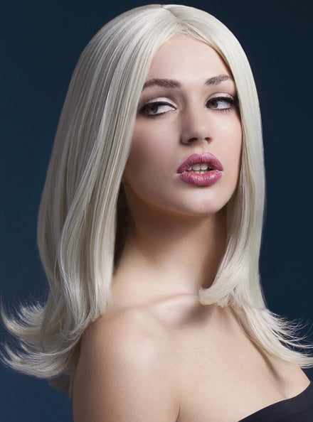 Womens Blonde Shoulder Length Fashion Wig With Center Part - Main Image