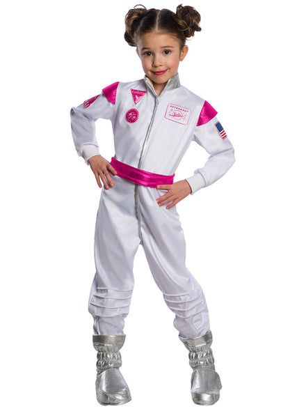 Girls Austronaut Barbie White Space Suit Costume - Main Image