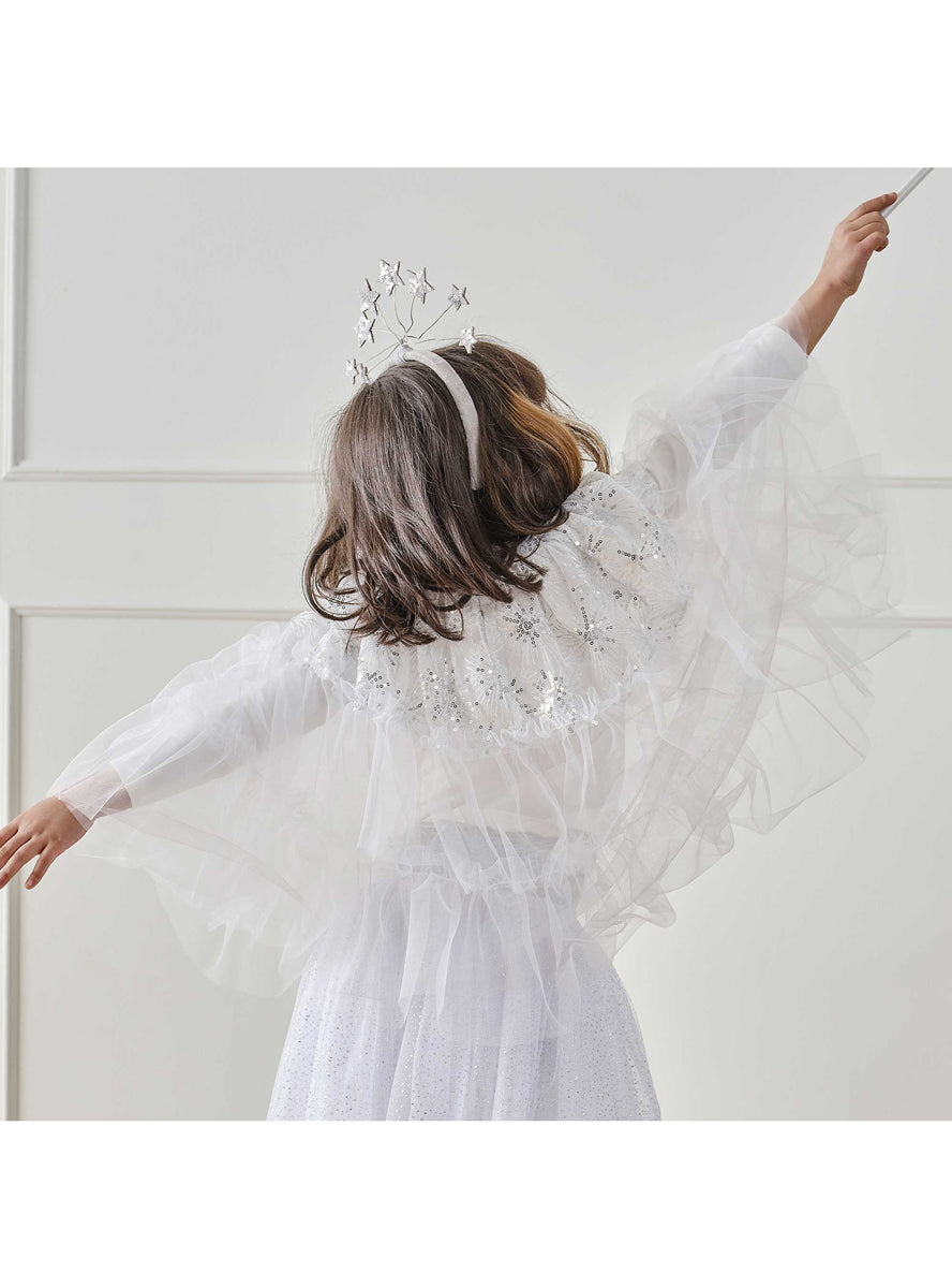 White Sparkle Fairy Girls Deluxe Costume Cape - Main Image