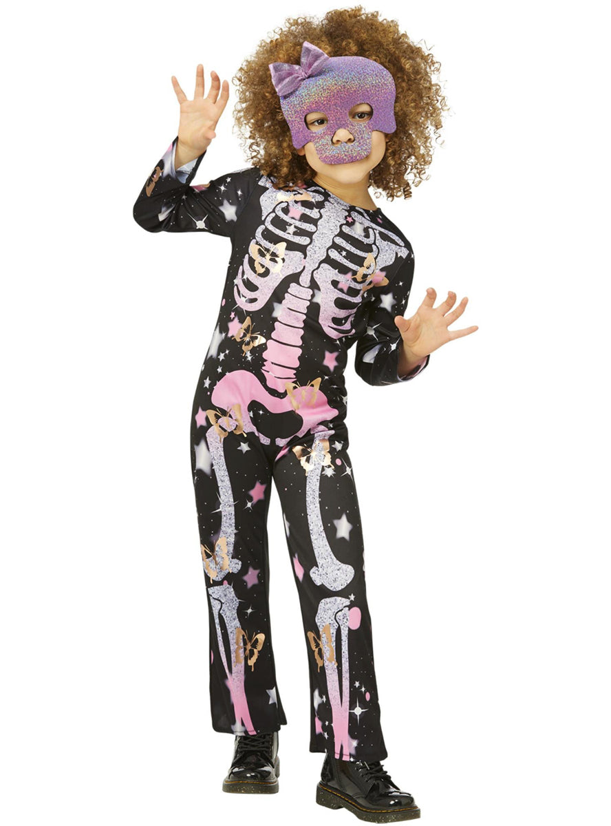 girls pretty skeleton halloween onesie - alternative image