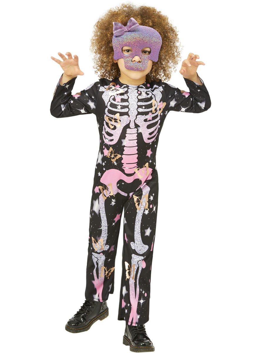 girls pretty skeleton halloween onesie - Main image
