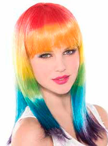 Womens Mid Length Rainbow Wig with Fringe