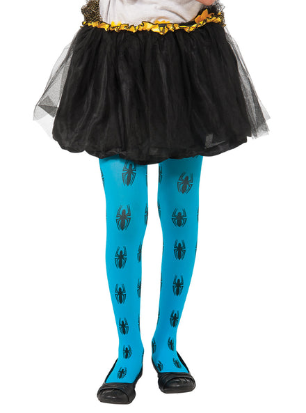 Girls Blue Spidergirl Full Length Costume Stockings - Main Image