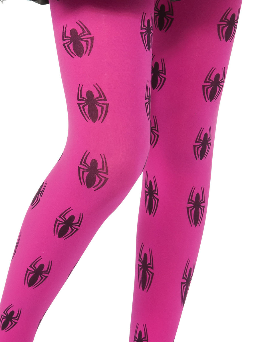 Girls Pink Spidergirl Full Length Costume Stockings - Close Image