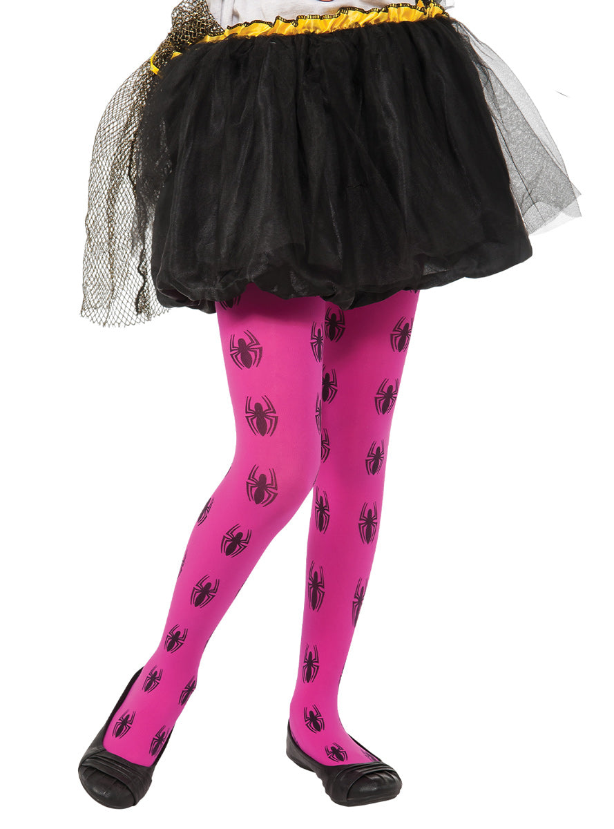 Girls Pink Spidergirl Full Length Costume Stockings - Main Image