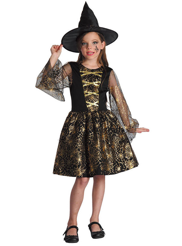 Main image of Spider Witch Girls Black and Gold Halloween Costume