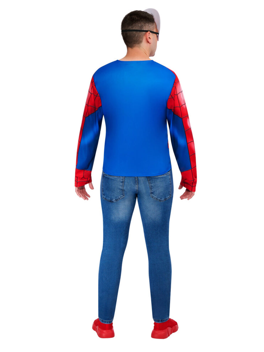 Spiderman Mens Marvel Superhero Costume Shirt and Mask Set – Back Image