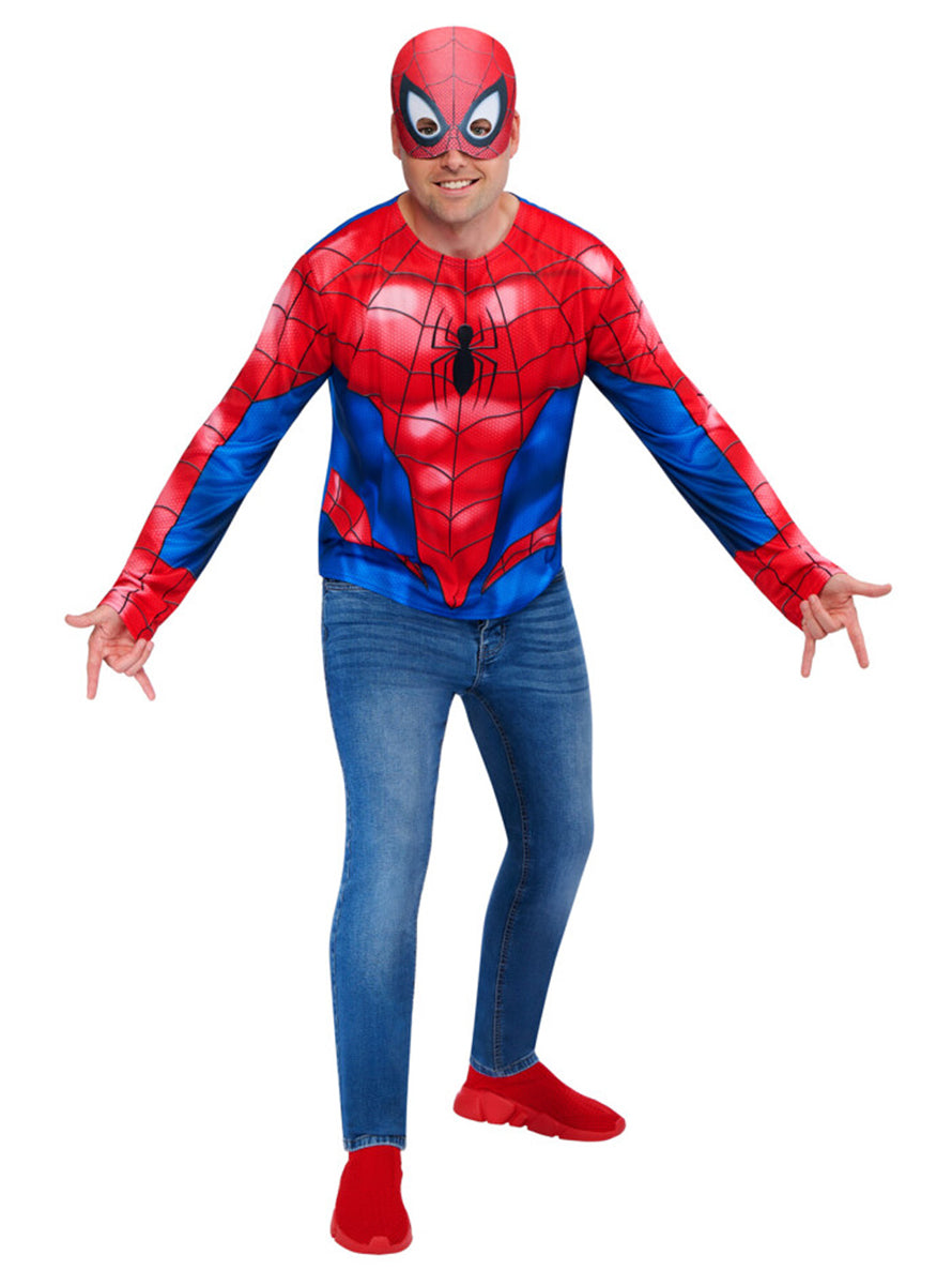 Spiderman Mens Marvel Superhero Costume Shirt and Mask Set – Main Image