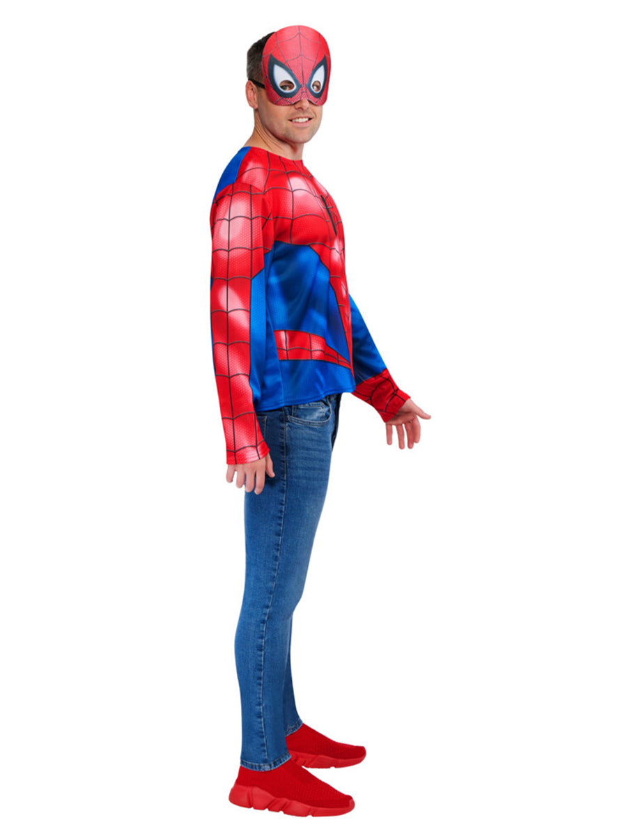 Spiderman Mens Marvel Superhero Costume Shirt and Mask Set – Side Image