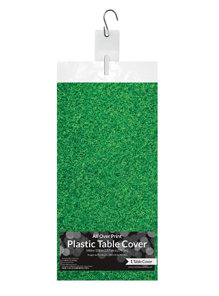 Sports Party 274cm Green Grass Print Plastic Table Cover – Main Image