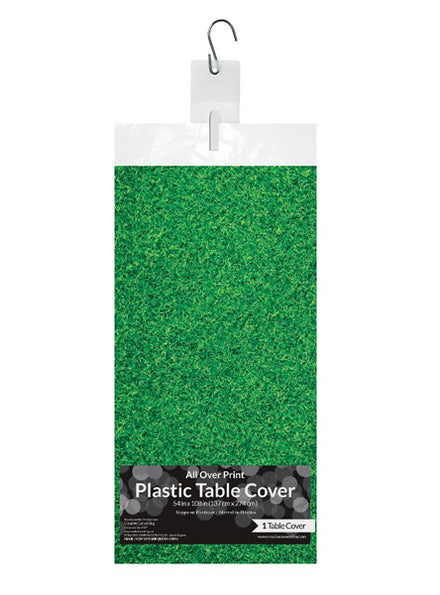Sports Party 274cm Green Grass Print Plastic Table Cover – Main Image