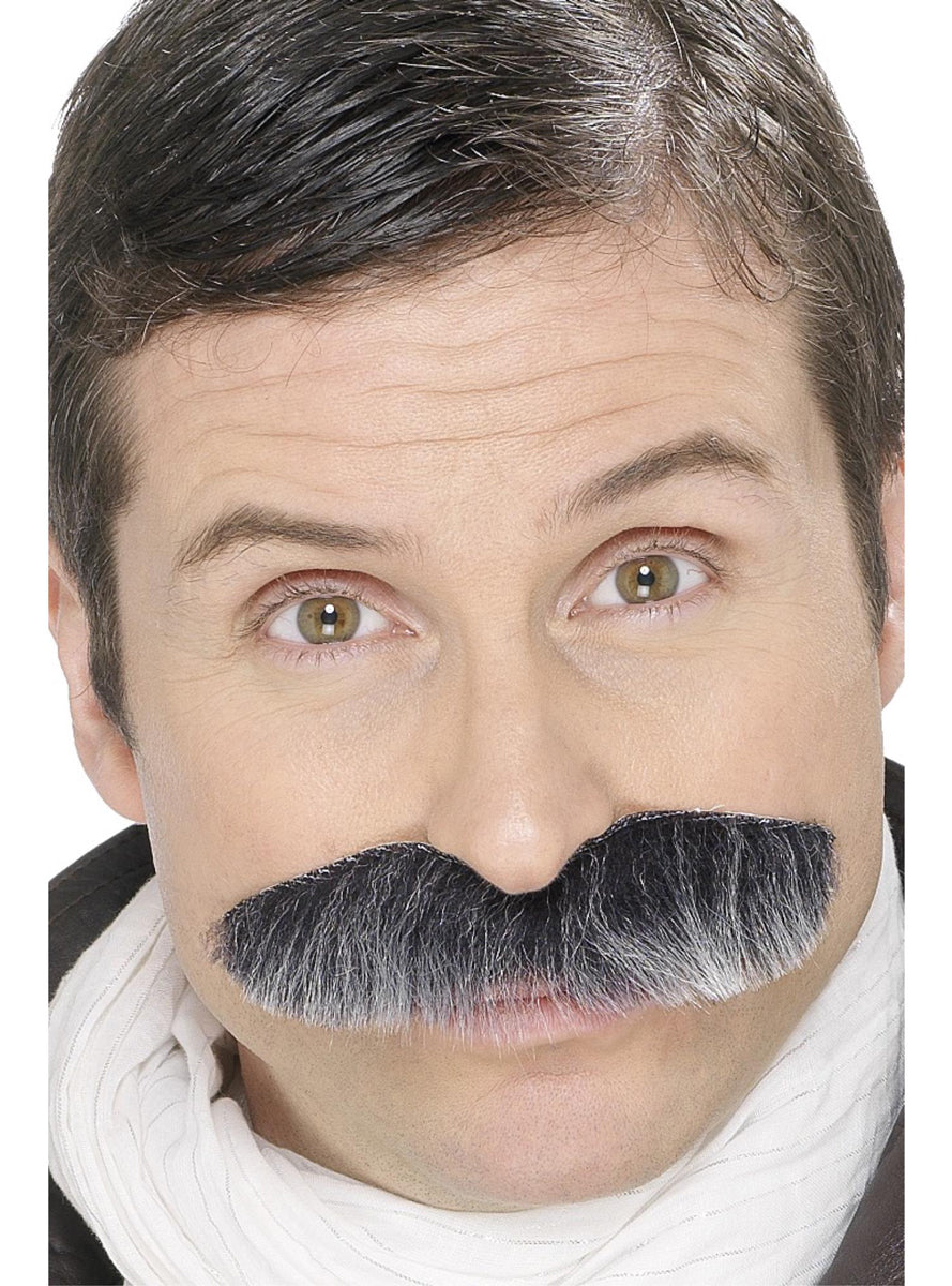 Black And Grey Mens Bushy Stick On Costume Mosutache - Main Image