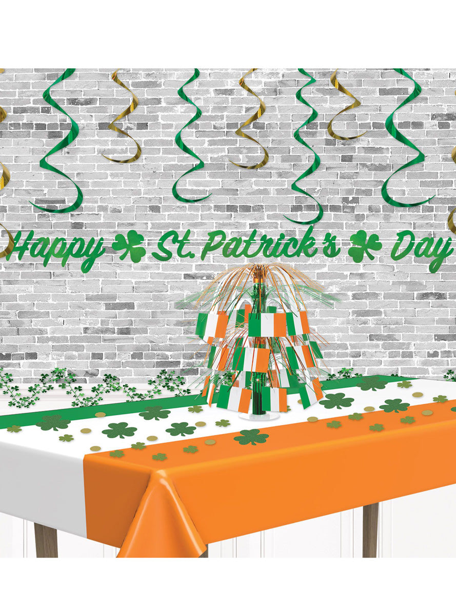 St Patricks Day 275cm Irish Flag Plastic Table Cover - Lifestyle Image