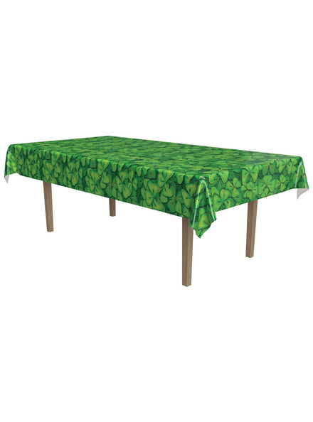 St Patricks Day Green Shamrock 275cm Plastic Table Cover - Main Image