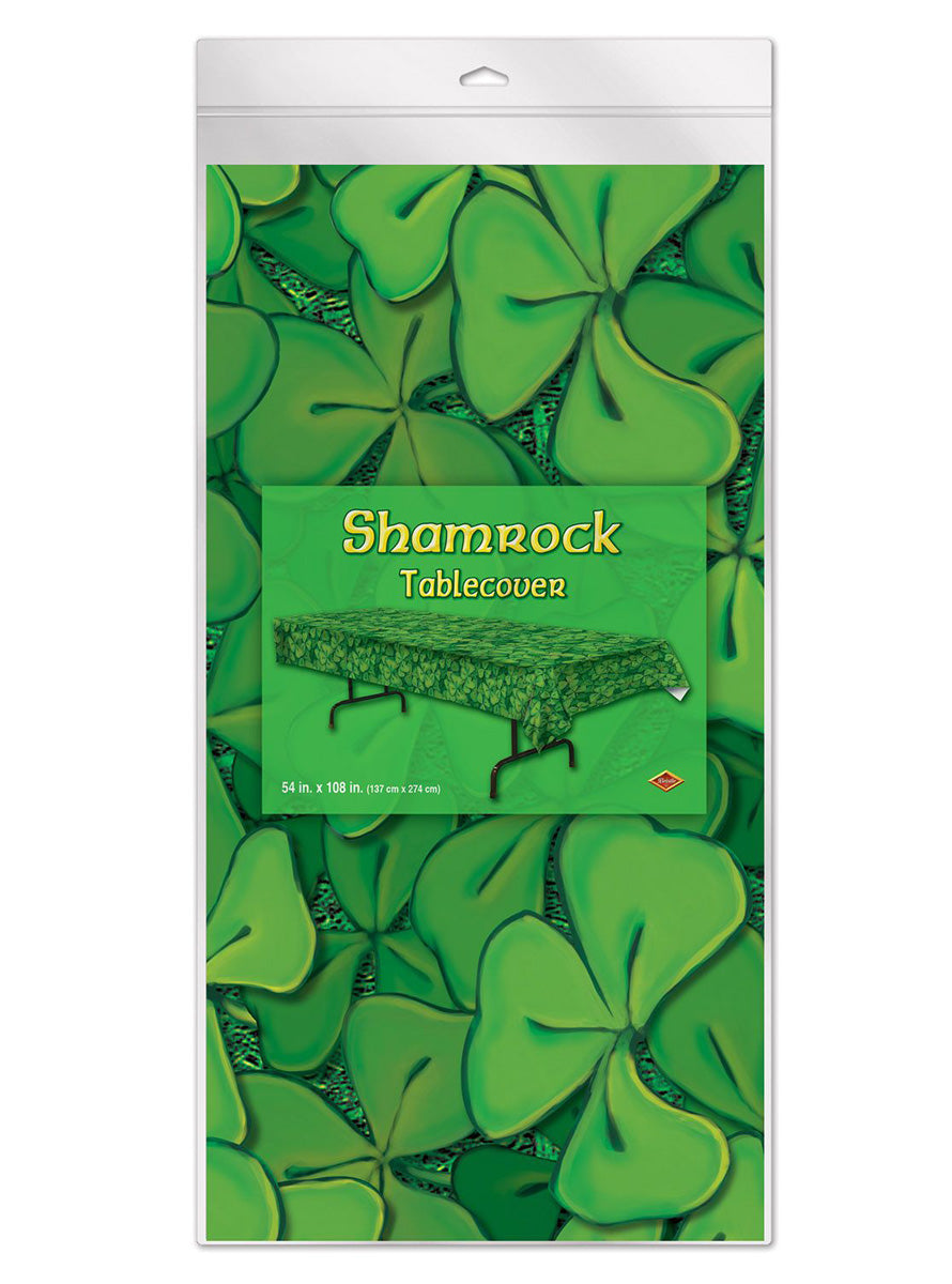 St Patricks Day Green Shamrock 275cm Plastic Table Cover - Packaging Image