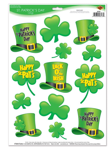 St Patricks Day 13 Pack Green Shamrock Window Clings - Main Image