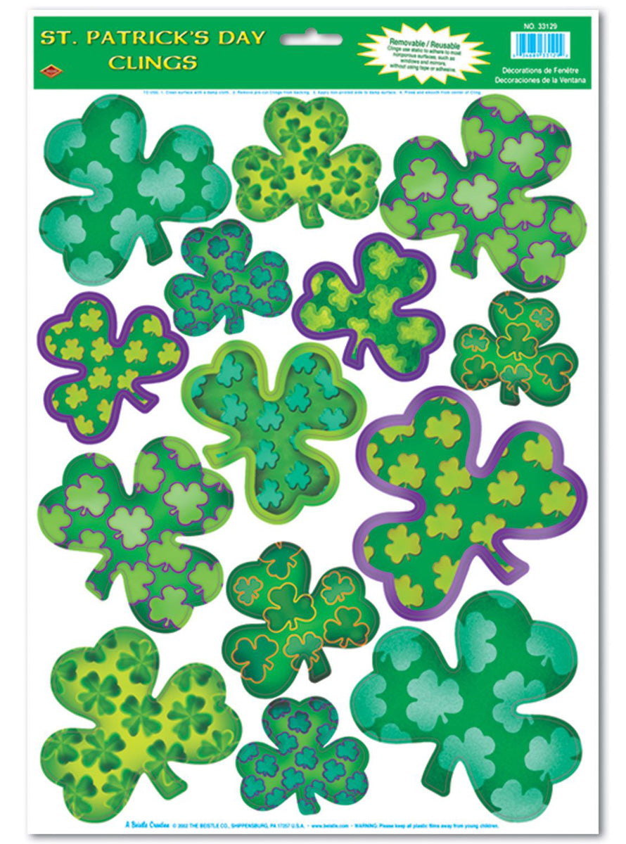 St Patricks Day 14 Pack Irish Mood Shamrock Window Clings - Main Image
