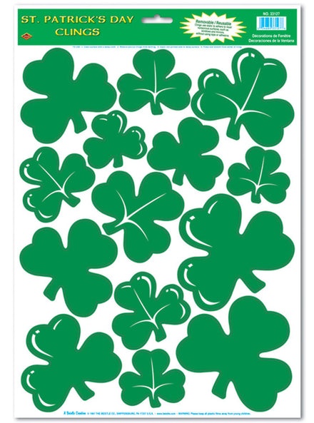 St Patricks Day 14 Pack Green Shamrock Window Clings - Main Image