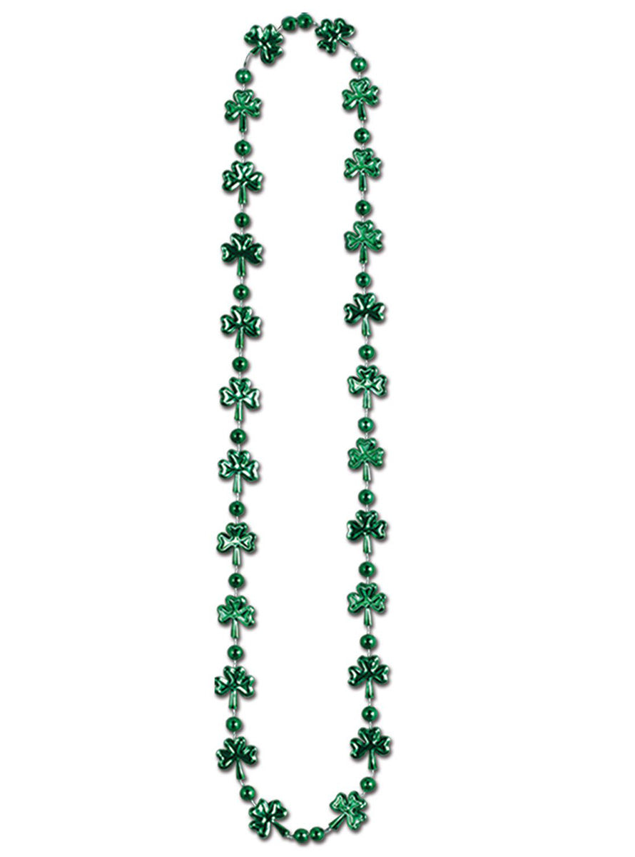 St Patricks Day Green Shamrock Beaded Necklace - Main Image