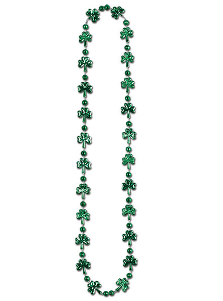 St Patricks Day Green Shamrock Beaded Necklace - Main Image