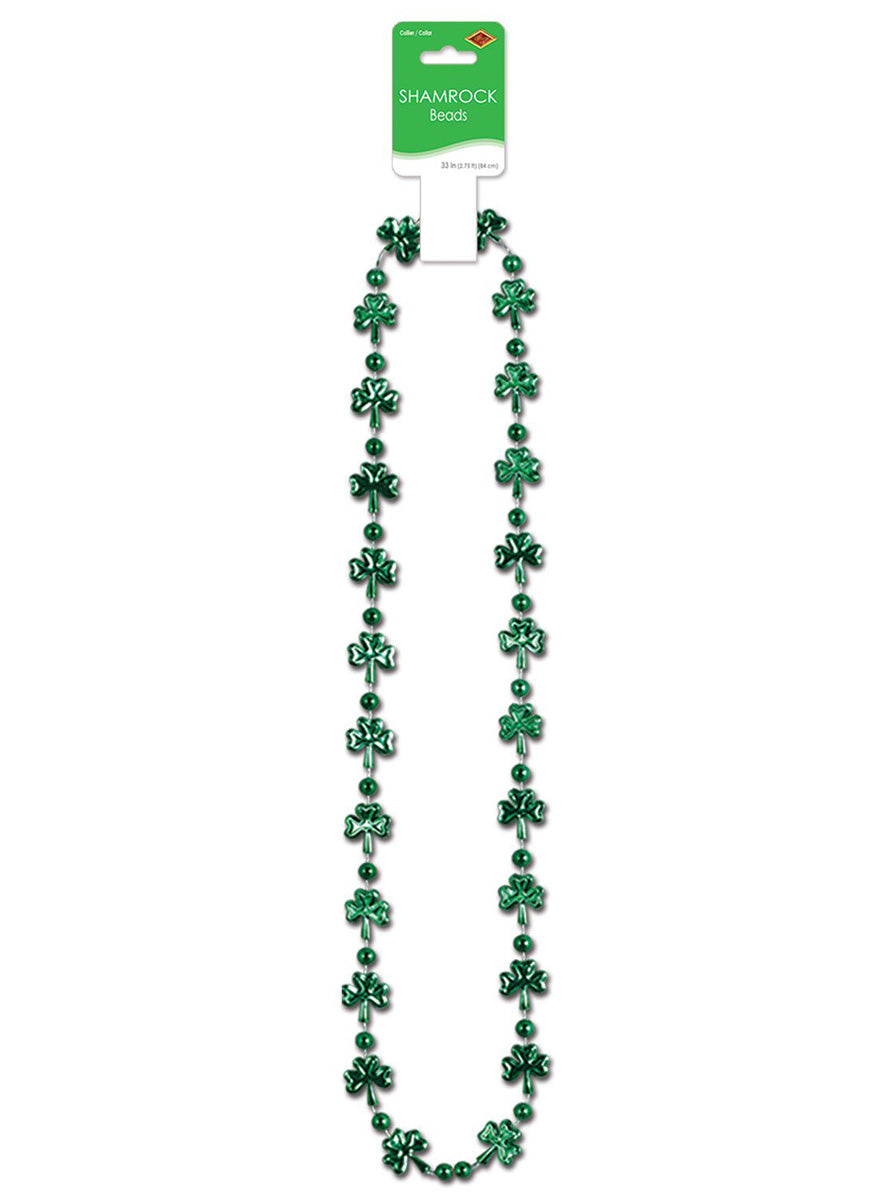 St Patricks Day Green Shamrock Beaded Necklace - Packaging Image