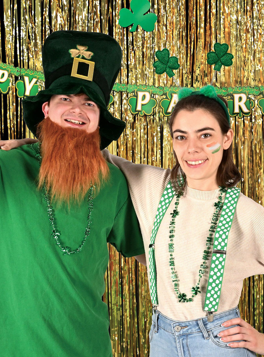 St Patricks Day Green Shamrock Costume Suspenders - Lifestyle Image
