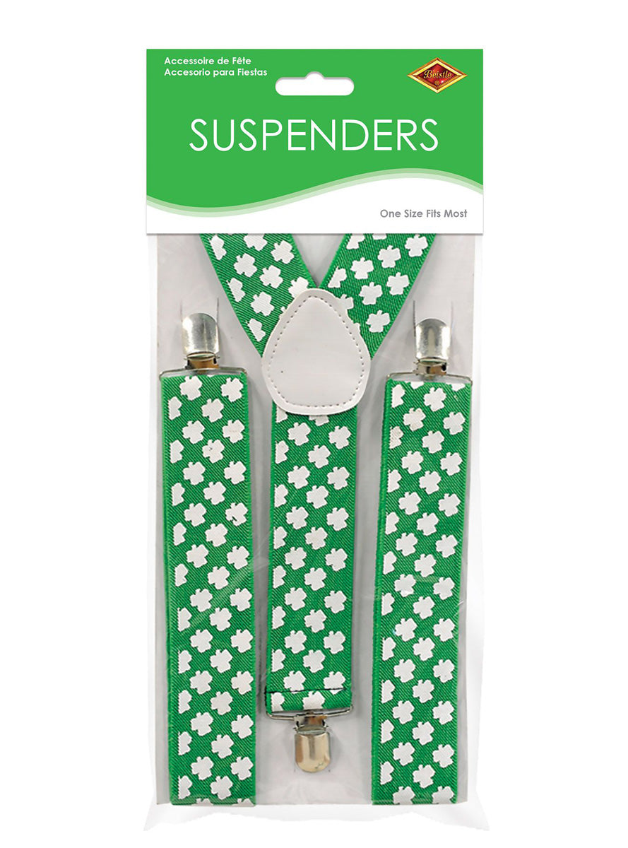 St Patricks Day Green Shamrock Costume Suspenders - Packaging Image