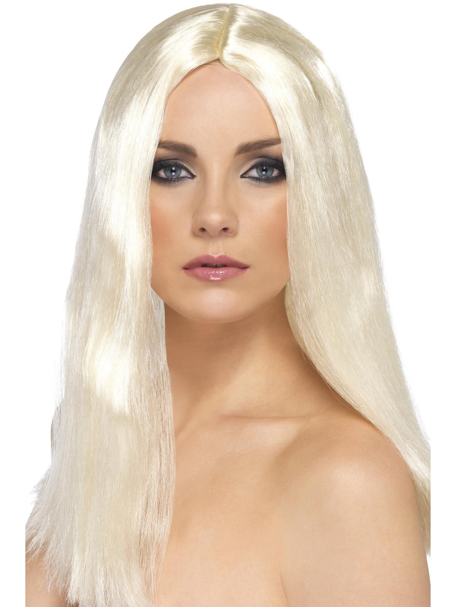 Womens Blonde Straight Costume Wig With Center Part - Main Image