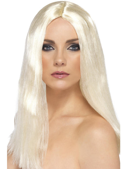 Womens Blonde Straight Costume Wig With Center Part - Main Image