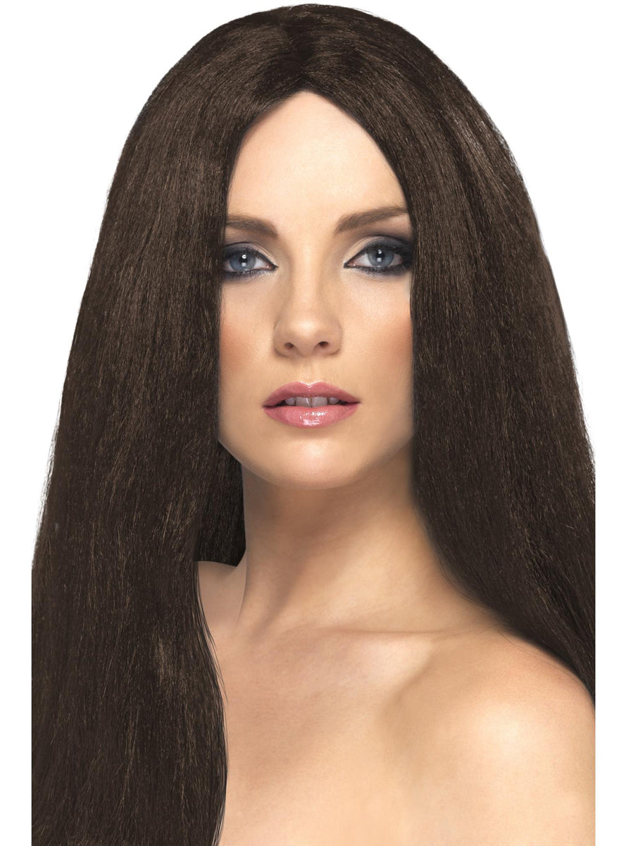 Womens Brown Straight Costume Wig With Center Part - Main Image