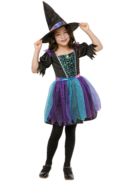 Main image of Starry Night Sparkly Witch Girls Halloween Costume