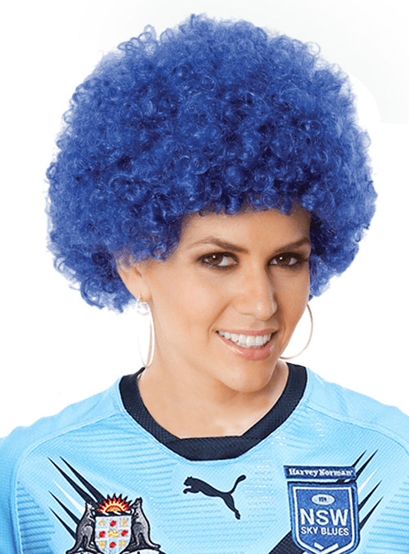 State Of Origin Adults Blue NSW Afro Wig - Main Image
