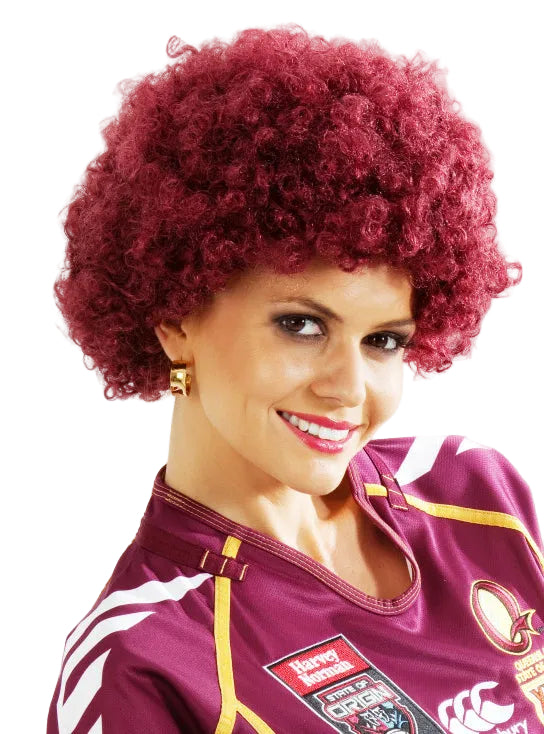 State Of Origin Adults Maroon QLD Afro Costume Wig - Alternative Image