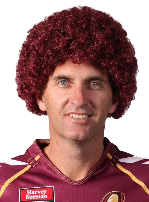 State Of Origin Adults Maroon QLD Afro Costume Wig - Mens Image