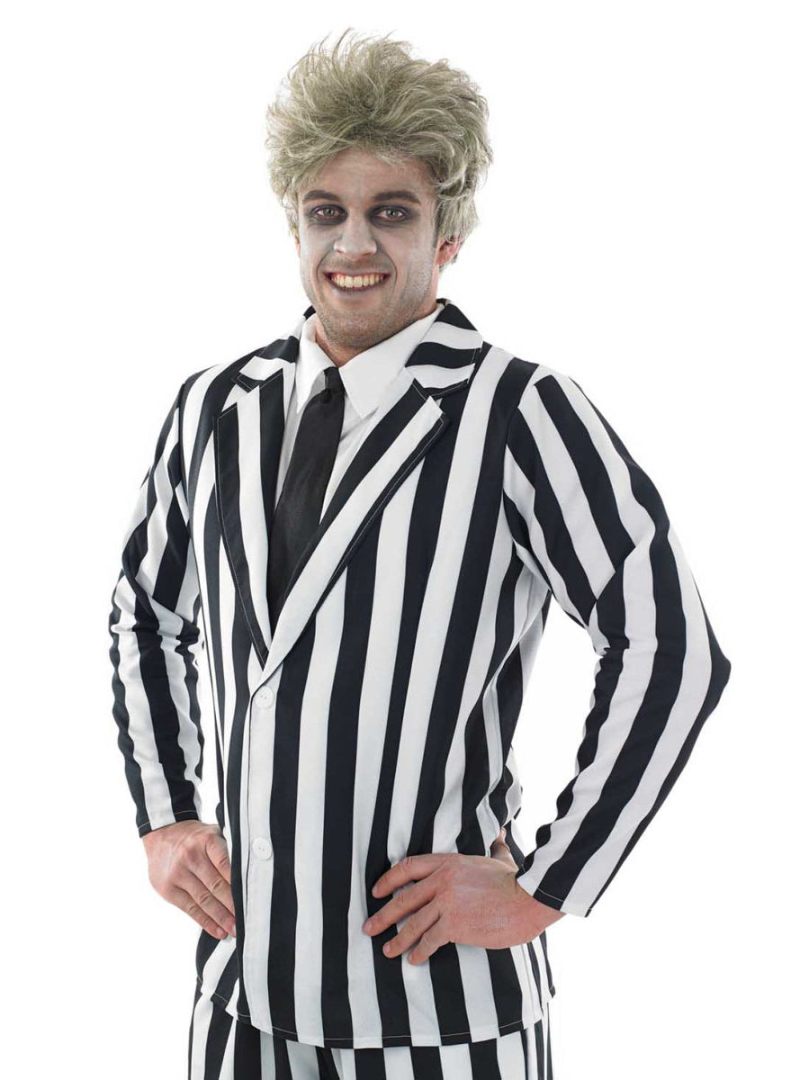 Plus Size Mens Striped Beetlejuice Costume Suit - Close Image