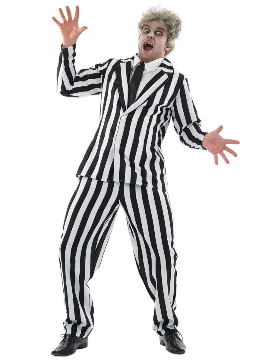 Plus Size Mens Striped Beetlejuice Costume Suit - Main Image