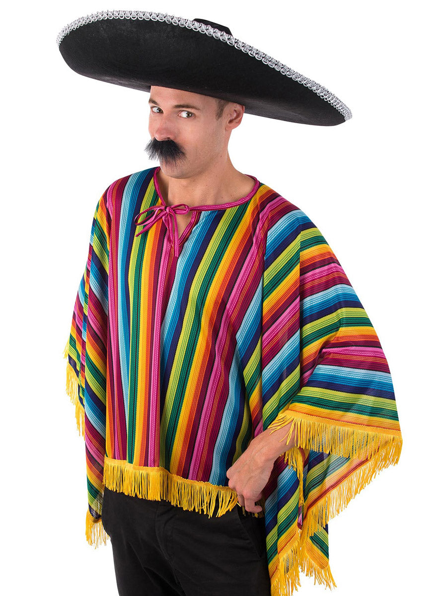 Image of Striped Rainbow Mens Mexican Costume Poncho