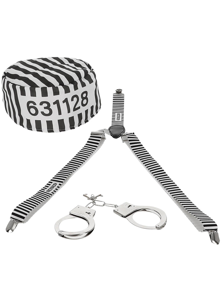 Convict Accessory Set with Hat Braces and Handcuffs - Alternate Image