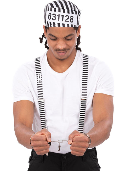 Convict Accessory Set with Hat Braces and Handcuffs - Main Image