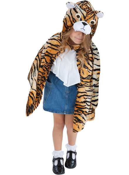 Girls Striped Tiger Hooded Costume Cape - Main Image
