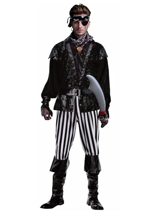 Striped Black and White Pirate Mens Costume - Main Image