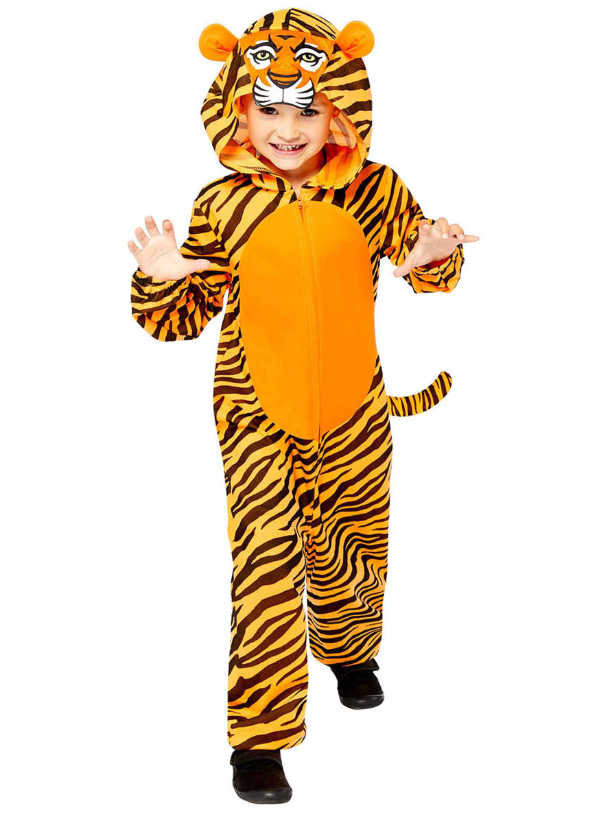 Classic Kids Striped Tiger Onesie Costume - Main Image