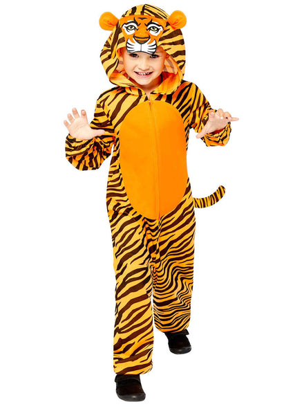 Classic Kids Striped Tiger Onesie Costume - Main Image