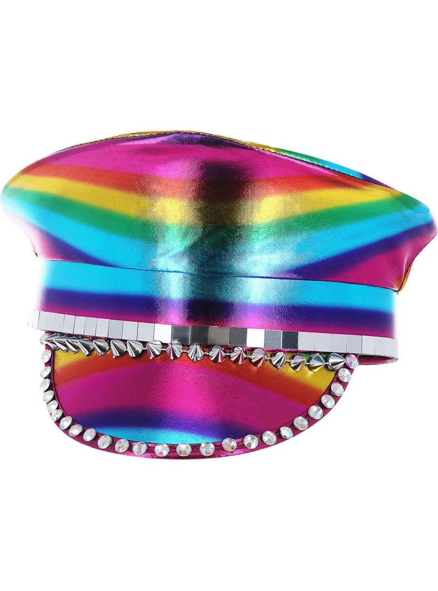 Adults Rainbow Studded Mardi Gras Costume Hat - Alternative Image