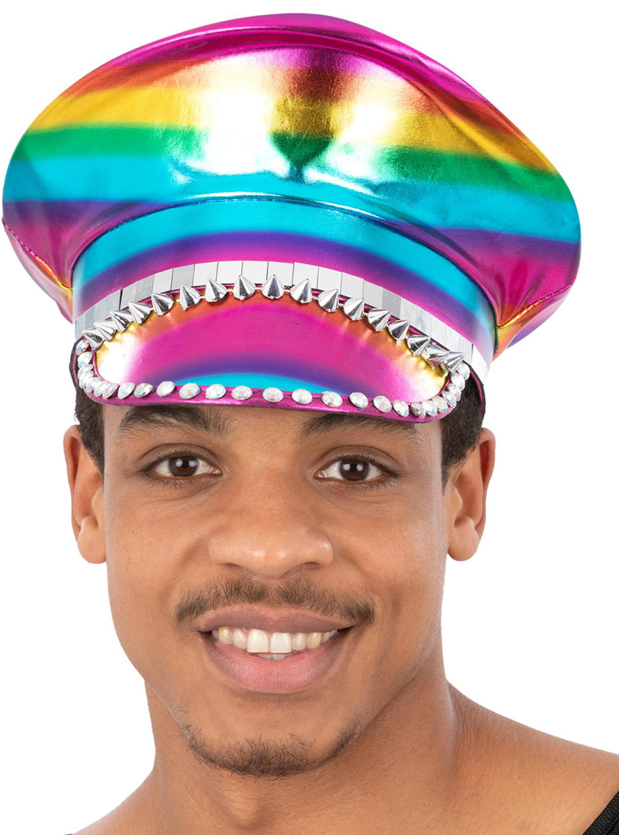 Adults Rainbow Studded Mardi Gras Costume Hat - Main Image