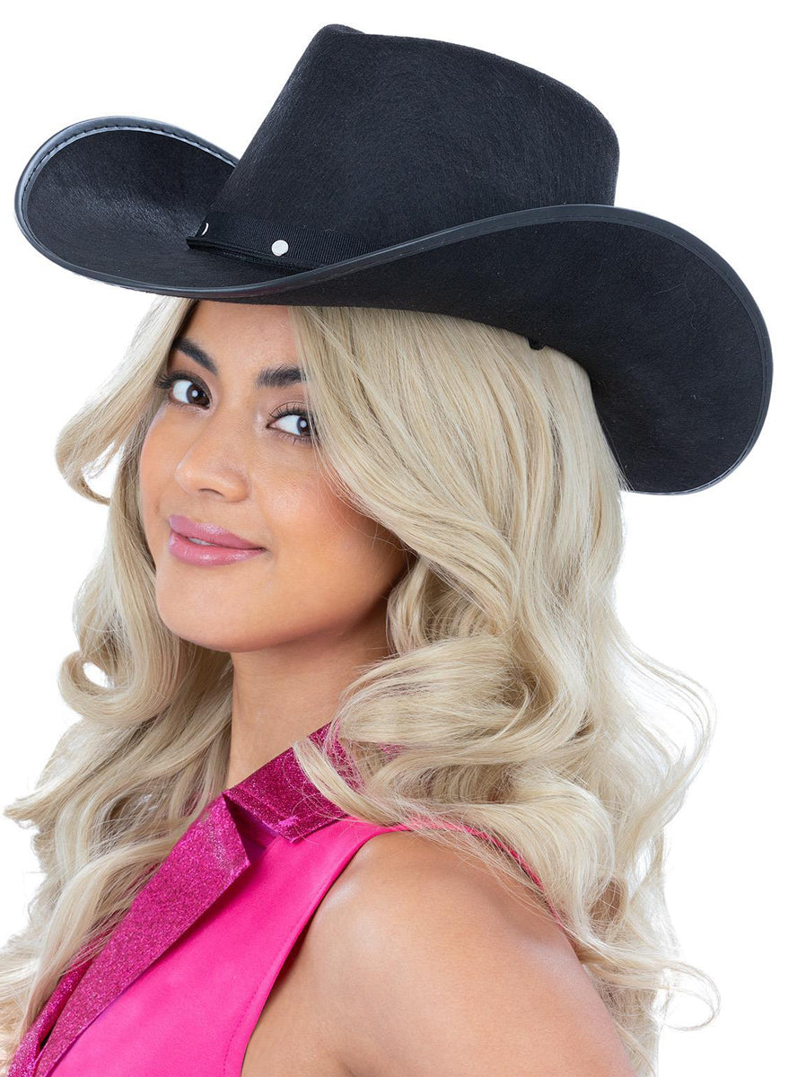 womens black studded cowboy hat - Alternative image