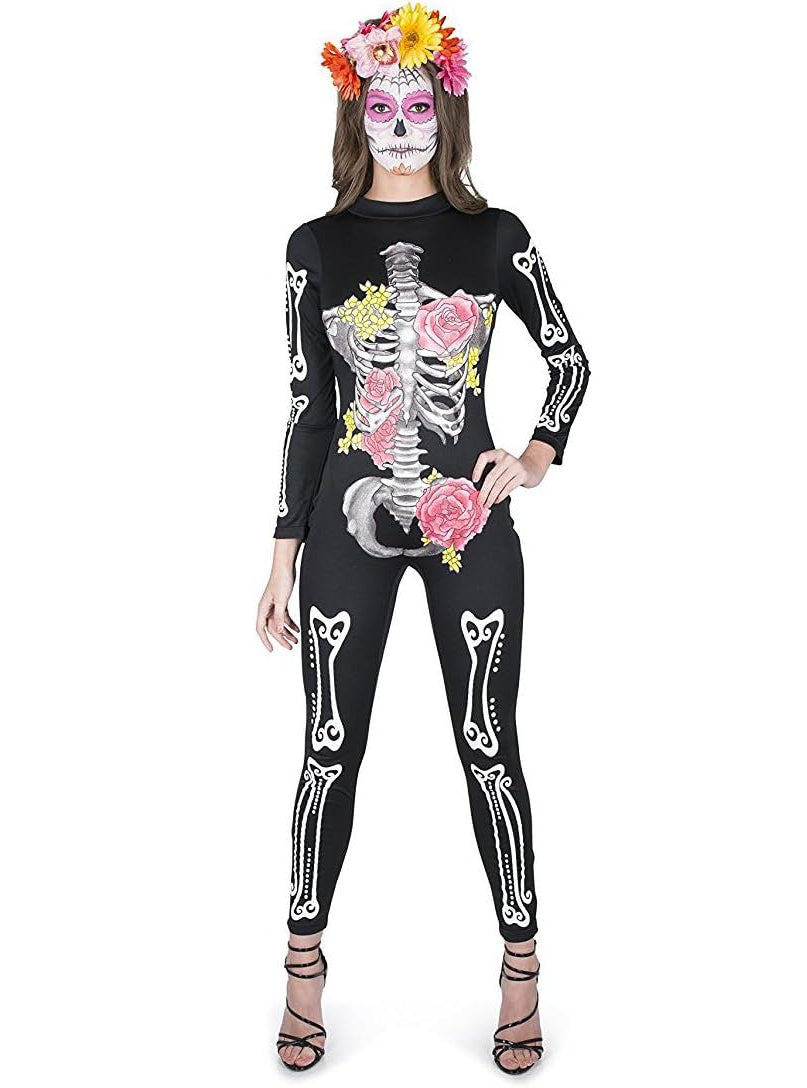 Sugar Skull Day of the Dead Womens Skeleton Jumpsuit - Alternate Image