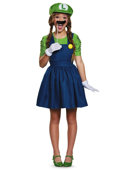 Super Mario Luigi Costume for Girls - Main Image