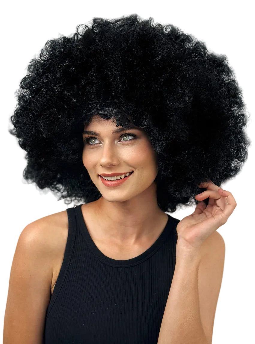 Super Jumbo Adults Black Afro Costume Wig - Main Image